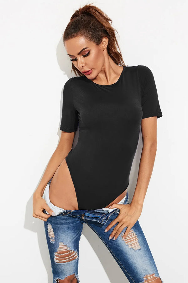 Round Neck Short Sleeve Stretch Bodysuit