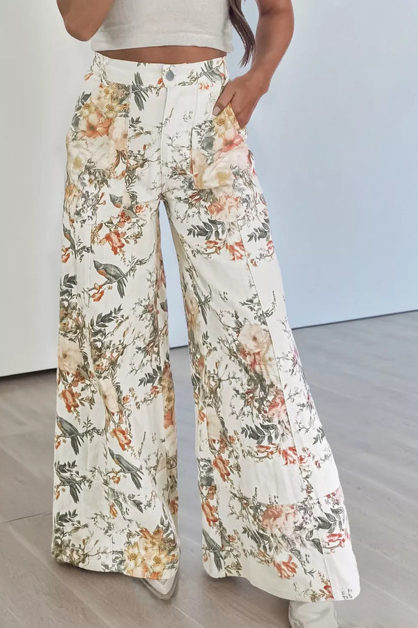 Vintage Floral Print High Waist Wide Leg Jeans