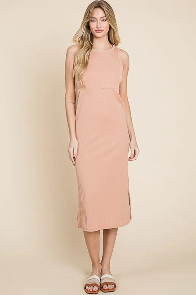 Ribbed Knit Sleeveless Midi Dress