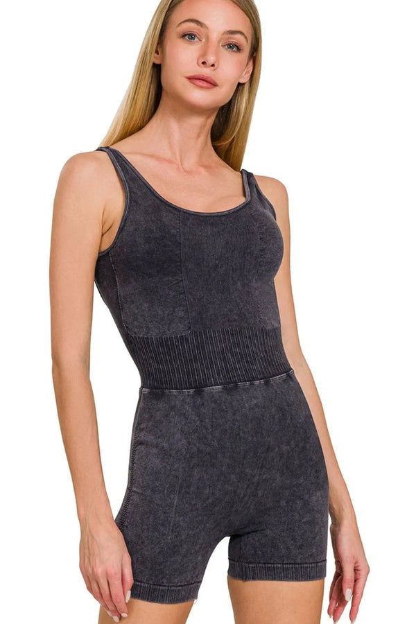 Washed Sports Romper with Removable Bra Pad