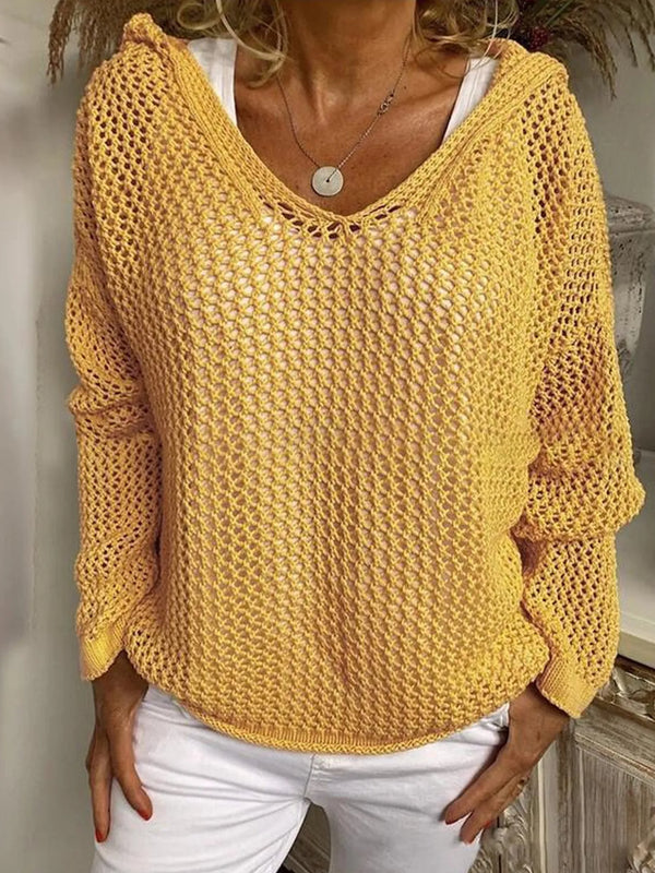 Openwork Long Sleeve Hooded Knit Cover-Up