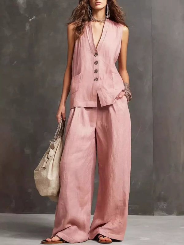 Sleeveless Vest and Wide-Leg Pants Two-Piece Set