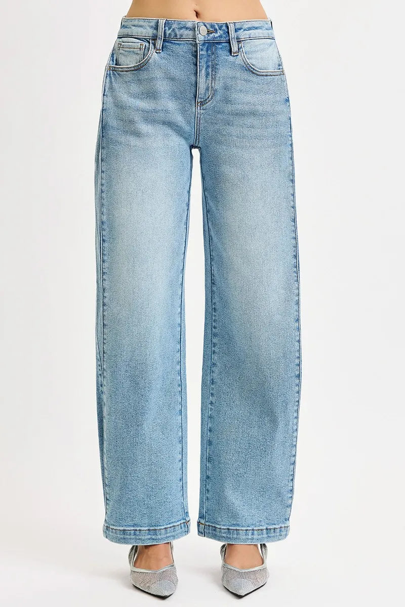 RISEN Mid Rise Wide Barrel Snap Jeans Secondary image