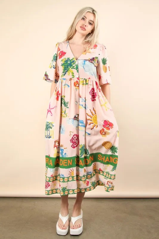 VERY J Button Down Printed Midi Dress Secondary image