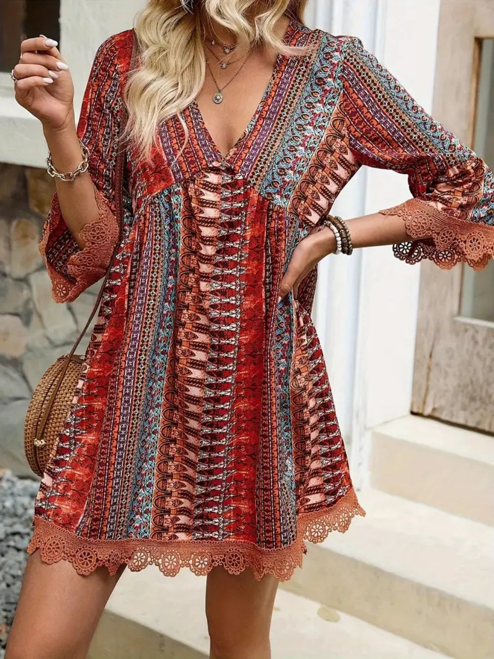 Lace Trim V-Neck Dress Secondary image