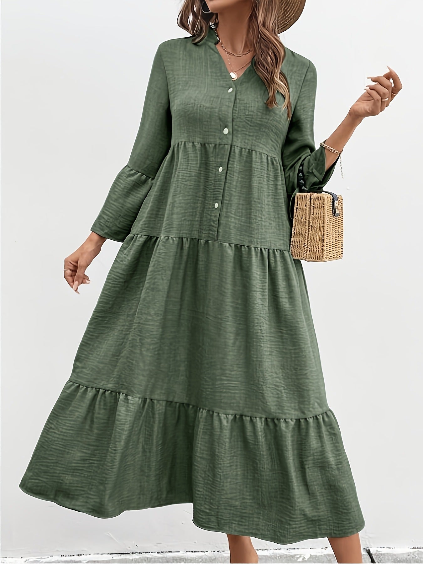 Button Front Tiered Midi Dress Secondary image