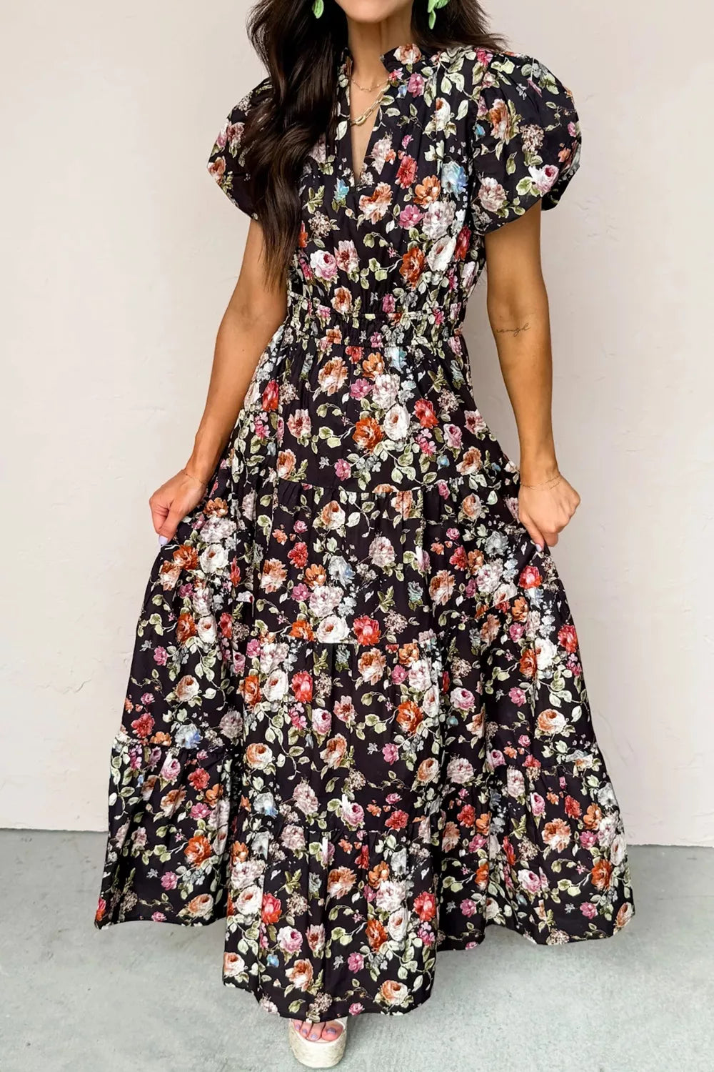 Floral Print Smocked Waist Maxi Dress Secondary image
