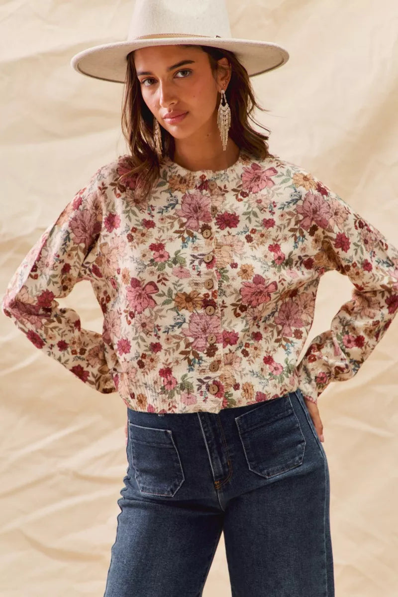 Floral Print Button Front Sweater Cardigan Main image