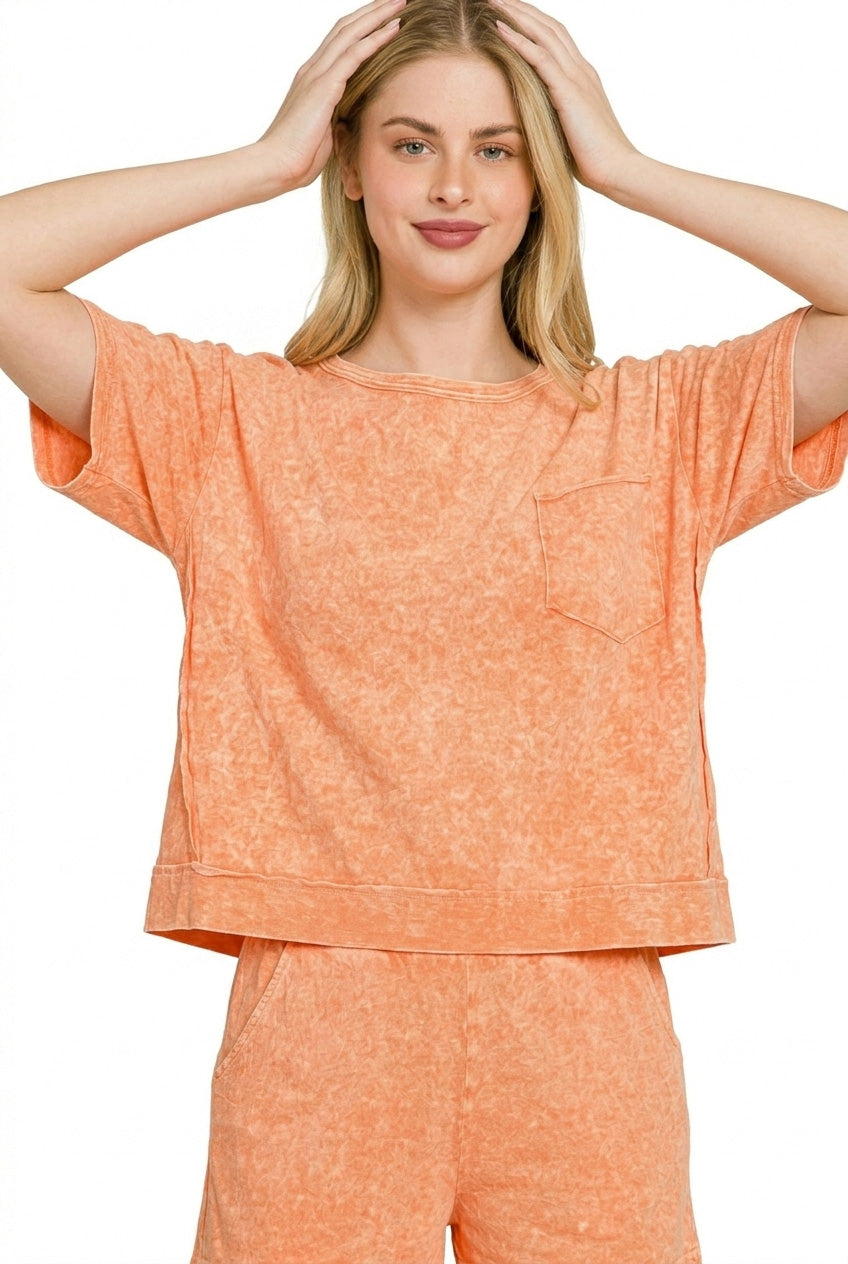 Zenana Halo Snow Washed Boxy Top & Shorts Set Secondary image