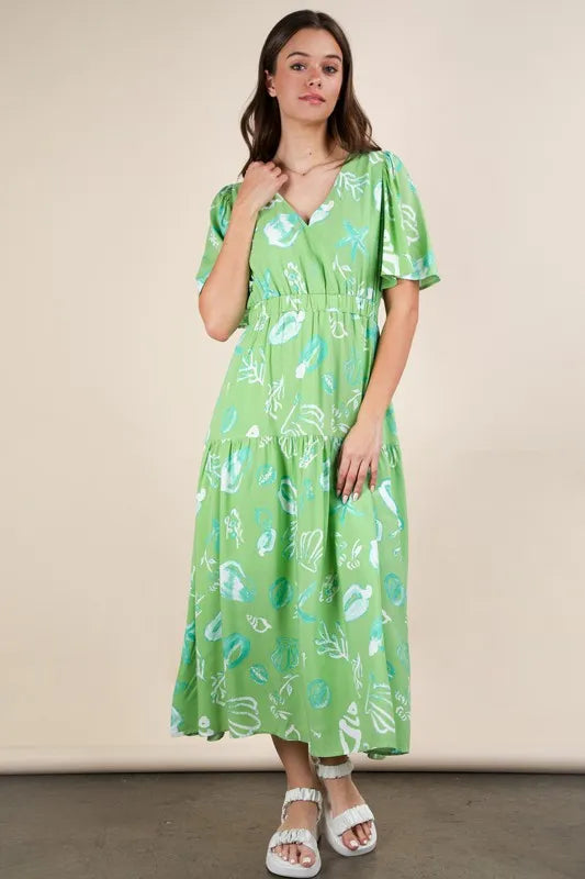 VERY J Printed V-Neck Resort Midi Dress Secondary image