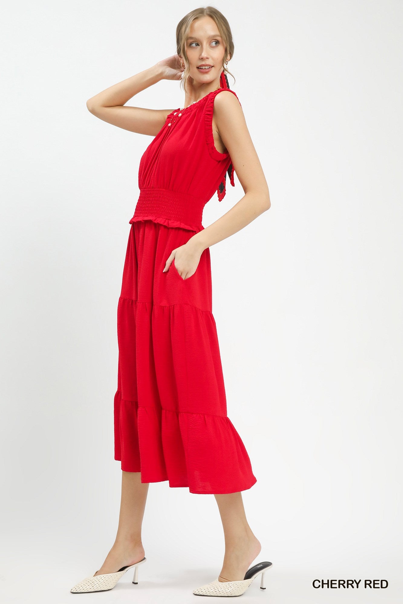 Umgee Smocked Waist Tiered Midi Dress Secondary image