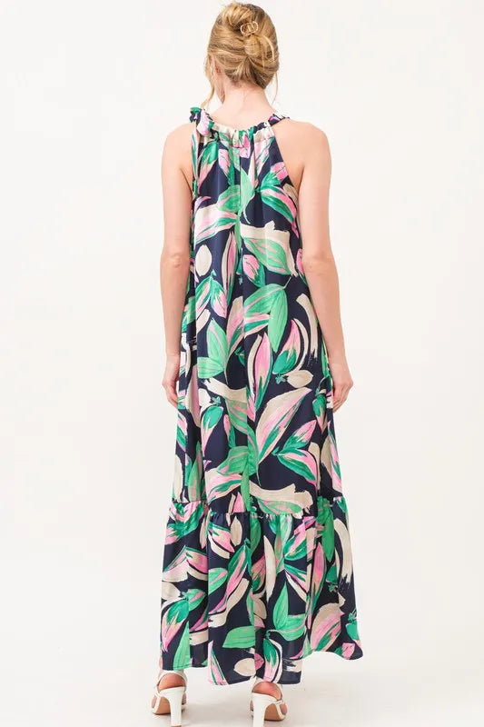 Botanical Printed Halterneck Tiered Maxi Dress Secondary image