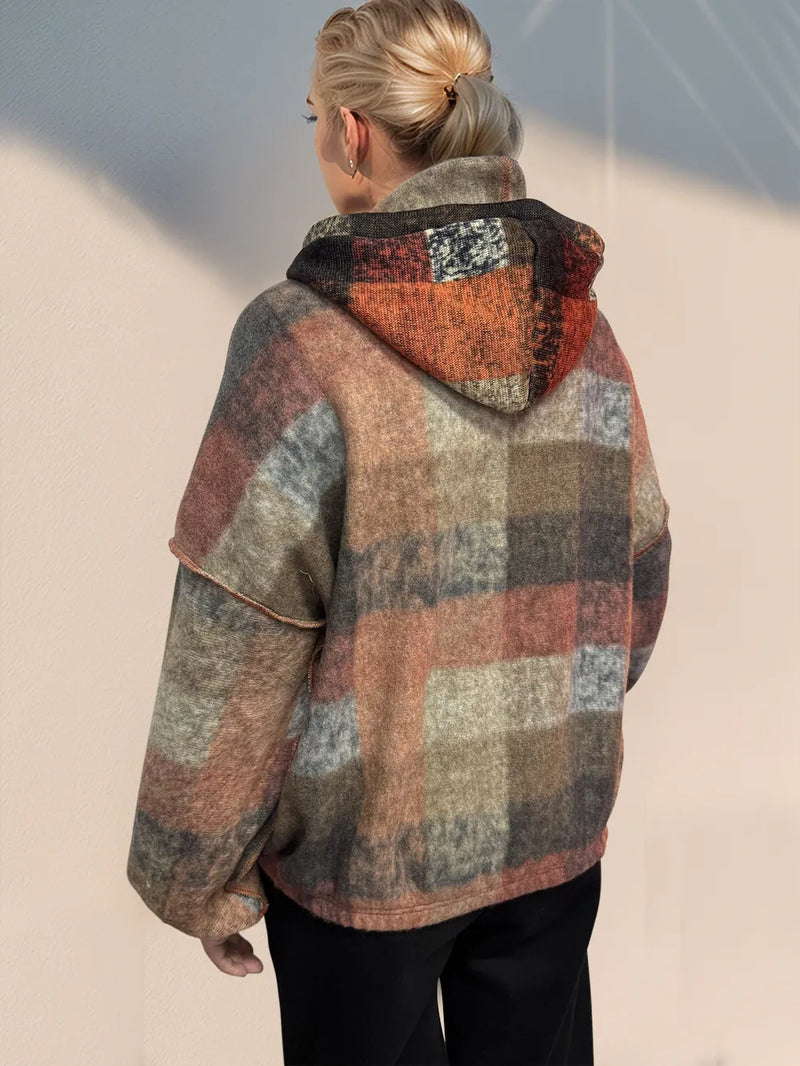 Half Zip Exposed Seam Fleece Hoodie with Pockets Secondary image