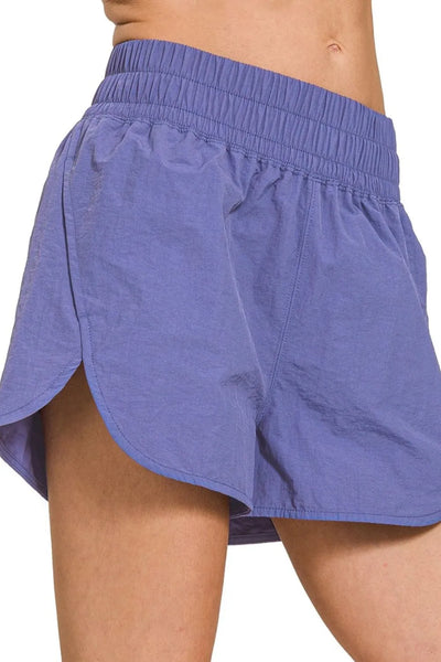 Windbreaker Smocked Waistband Running Shorts with Pockets
