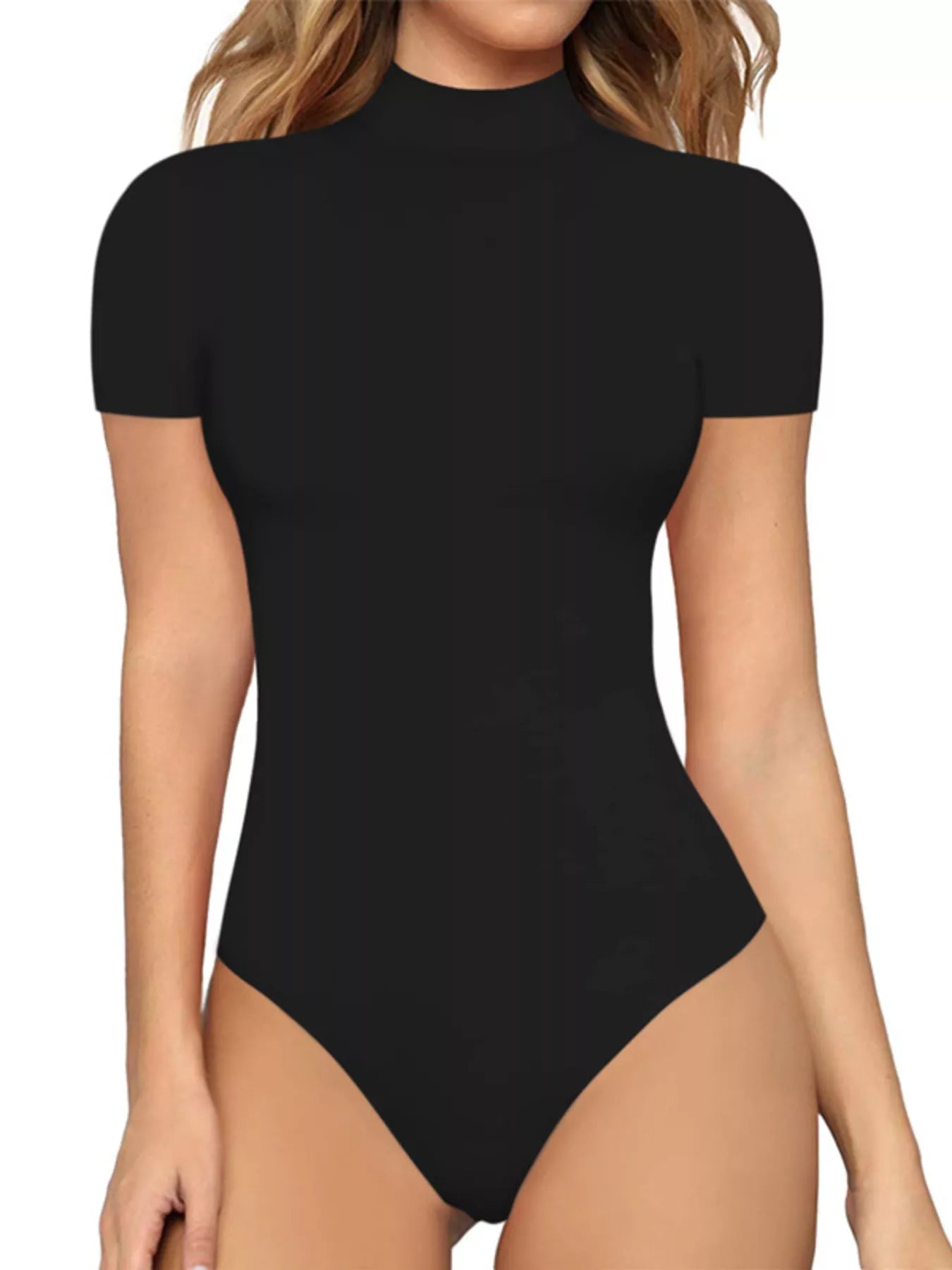 Mock Neck Short Sleeve Stretch Bodysuit Secondary image