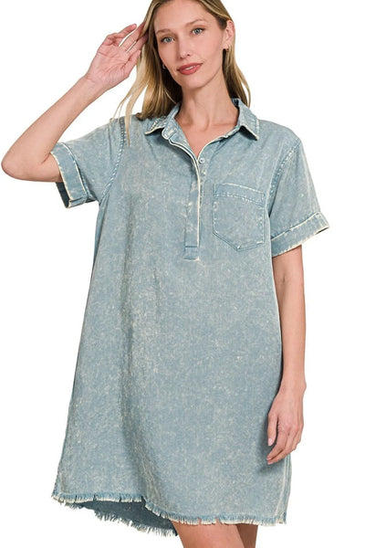 Zenana Tencel Mineral Washed Collared Shirt Dress
