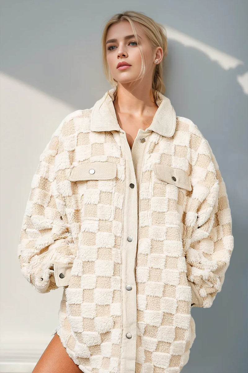 Fuzzy Checkered Button-Up Shacket Secondary image