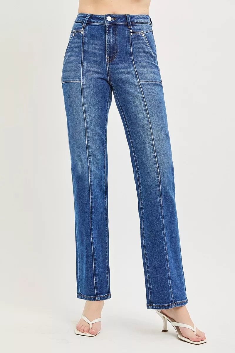 High Rise Straight Patch Pocket Seamed Jeans Secondary image