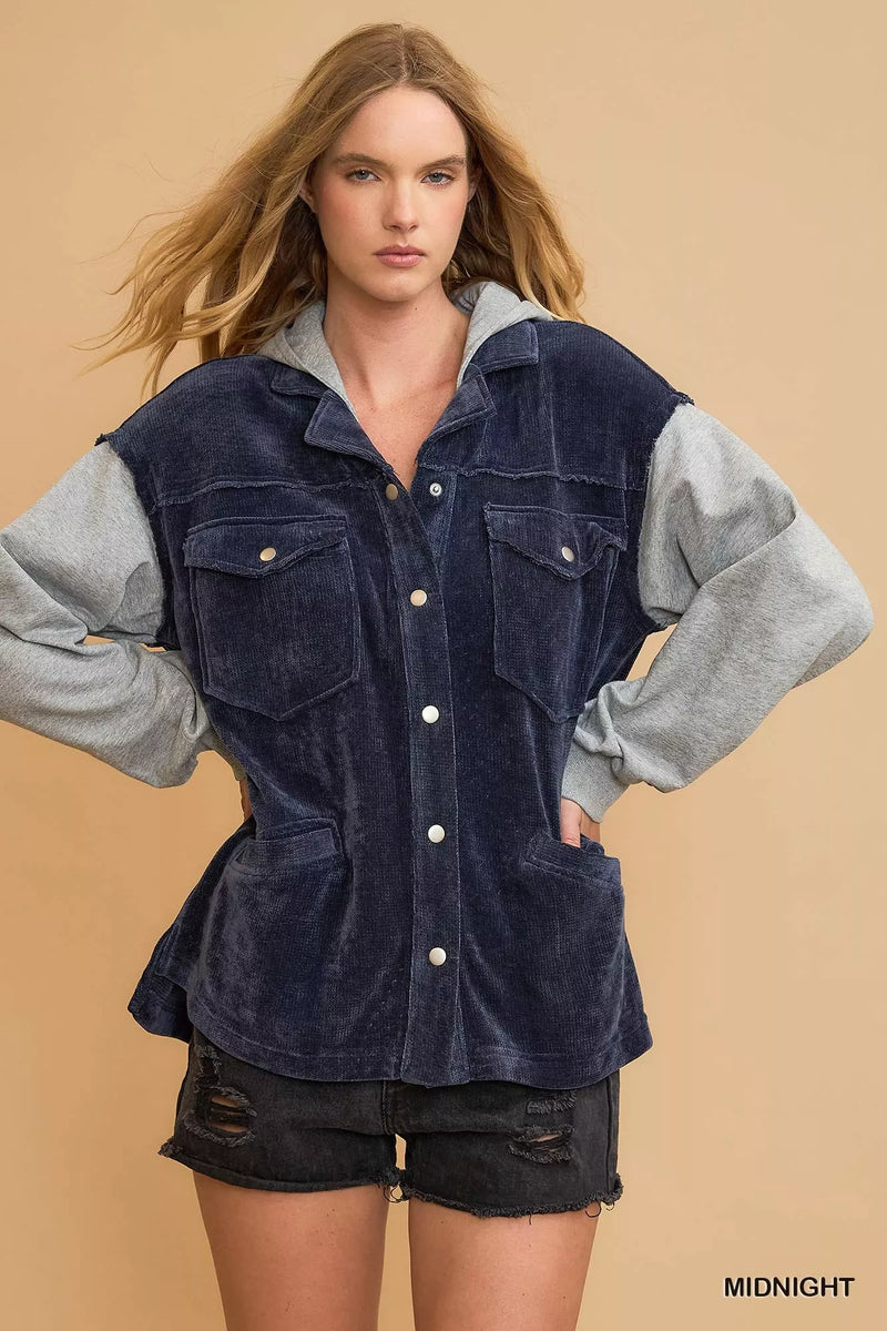 Contrast Hooded Chenille Jacket with Double Pockets Main image