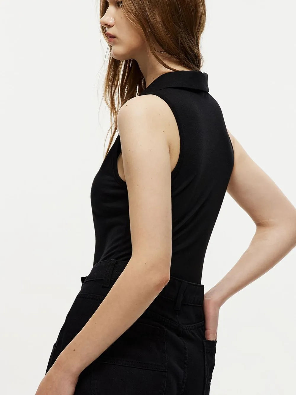 Quarter Zip Collared Neck Sleeveless Bodysuit Secondary image