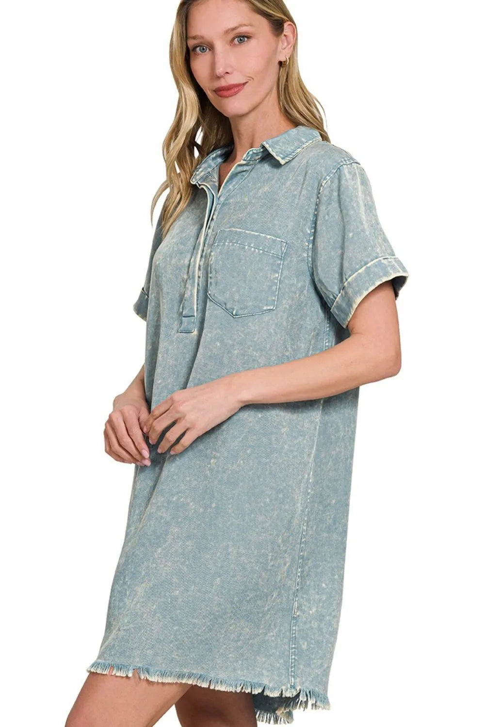 Zenana Tencel Mineral Washed Collared Shirt Dress Secondary image