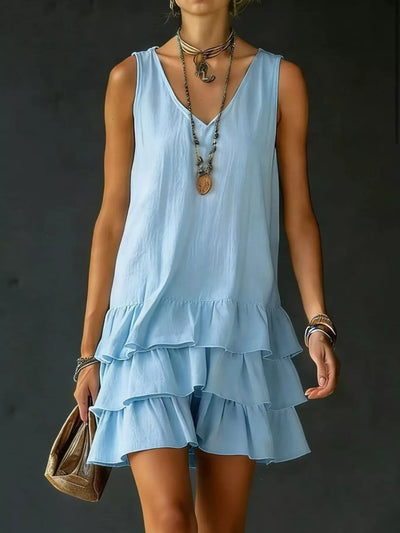 Sleeveless V-Neck Dress with Ruffled Hem