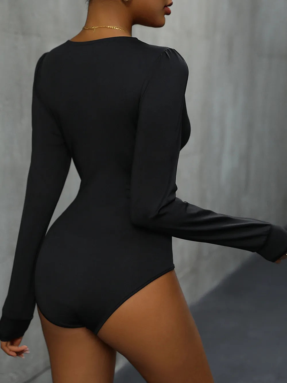 Perfee Lace Detail Plunge Long Sleeve Bodysuit Secondary image