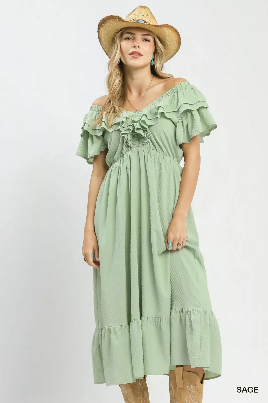 Umgee Textured Ruffle Midi Dress Secondary image