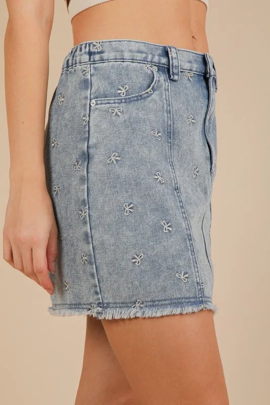 Bow Printed Casual Denim Skirt Secondary image