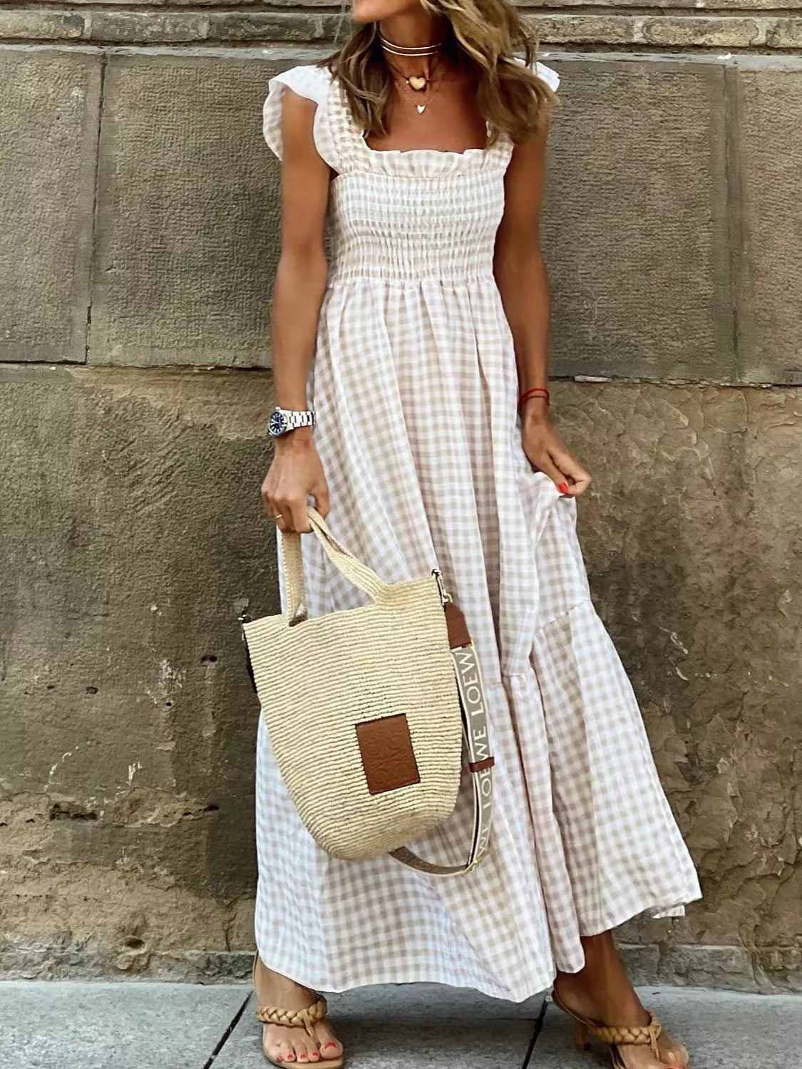Gingham Smocked Ruffle Maxi Dress Secondary image