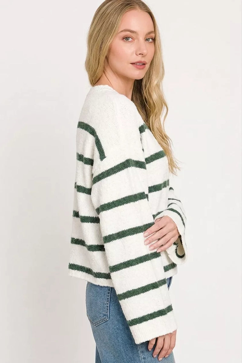 Wool Blend Striped Sweater with Ribbed Raw Hem Secondary image