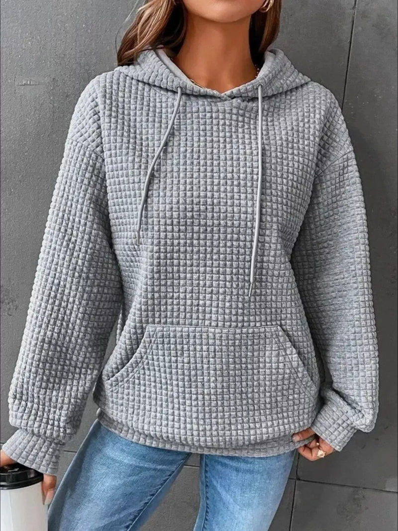 Textured Kangaroo Pocket Hoodie with Drawstring and Pocket Detail Main image