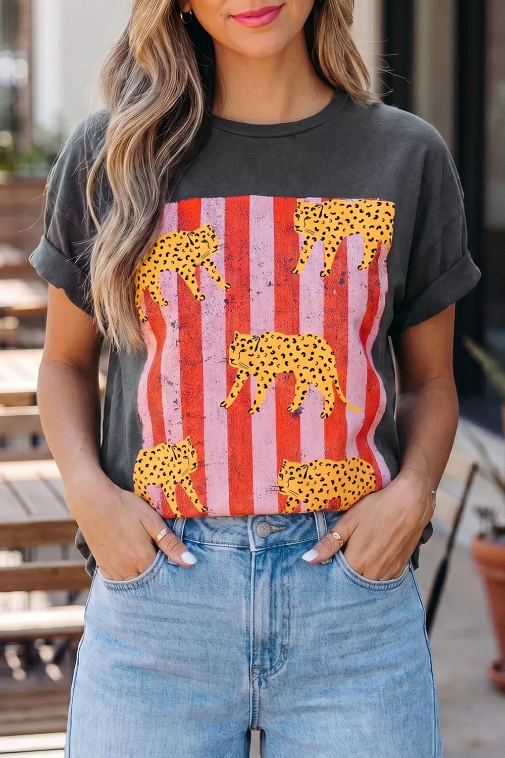 Cheetah Striped Graphic Tee Secondary image