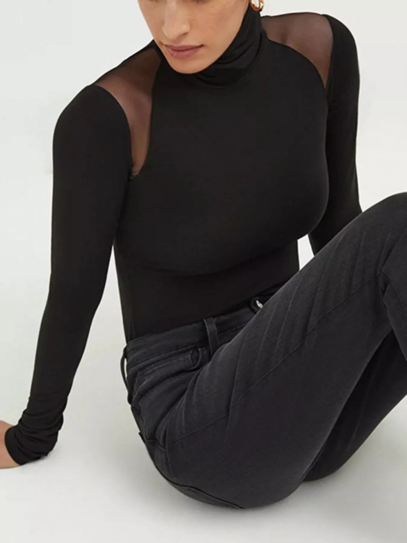 Mesh Turtleneck Shoulder Bodysuit Secondary image