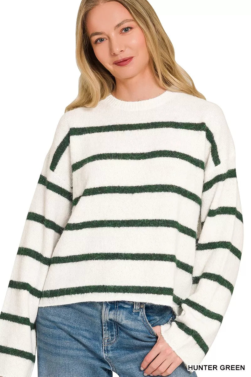 Wool Blend Striped Sweater with Ribbed Raw Hem Main image