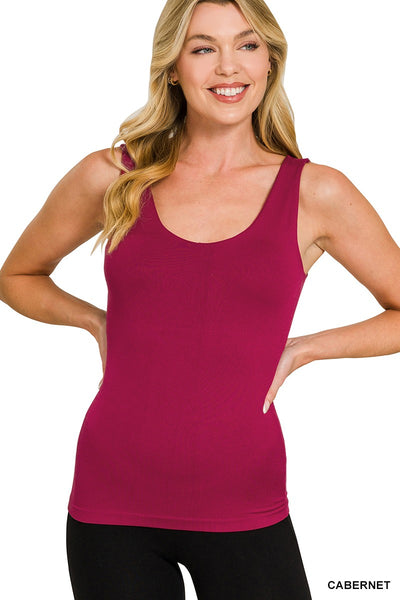 Seamless Tank Top with Built-In Bra, Ribbed Knit Sleeveless Cami
