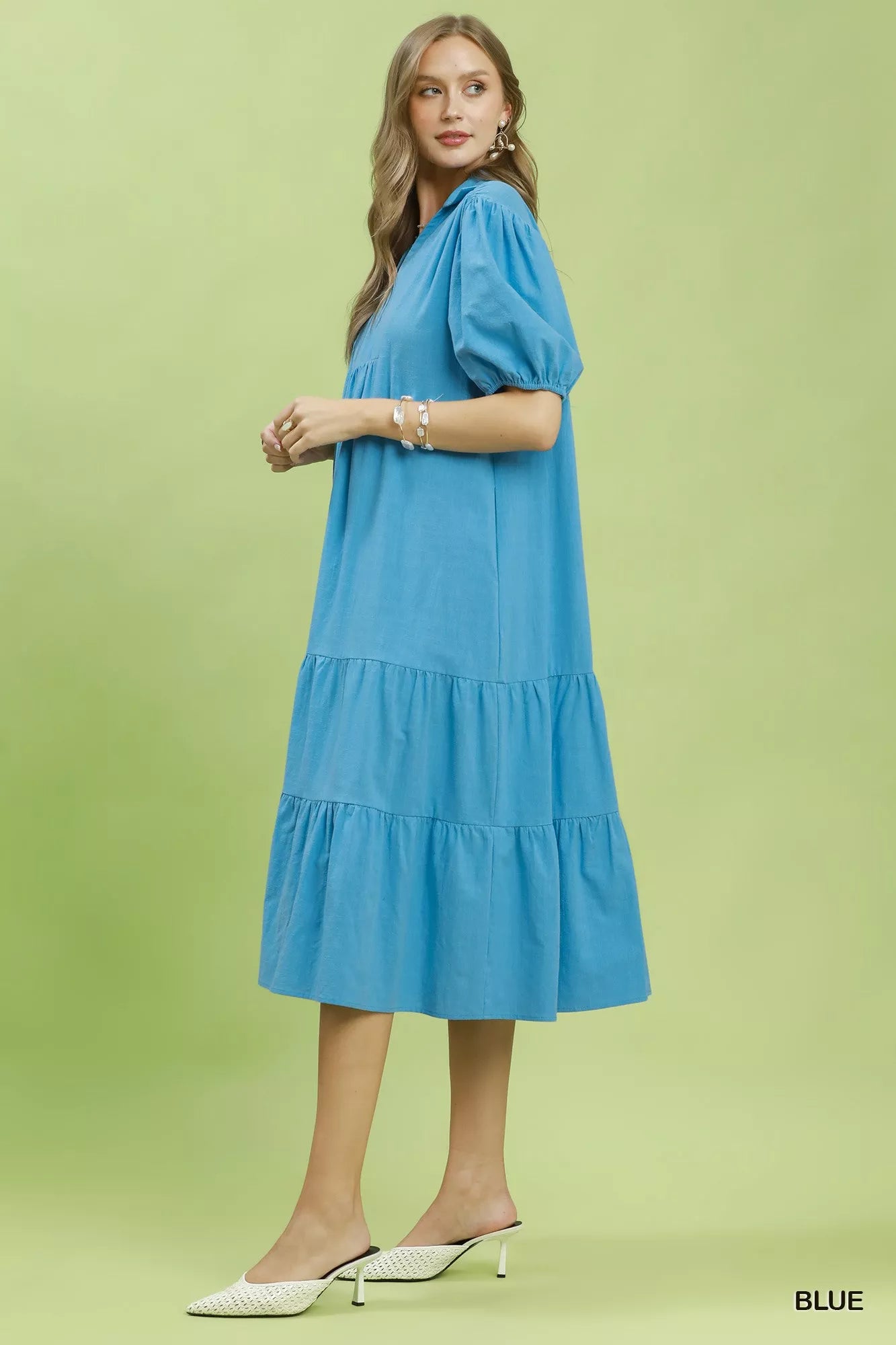 Solid Tiered Midi Dress Secondary image