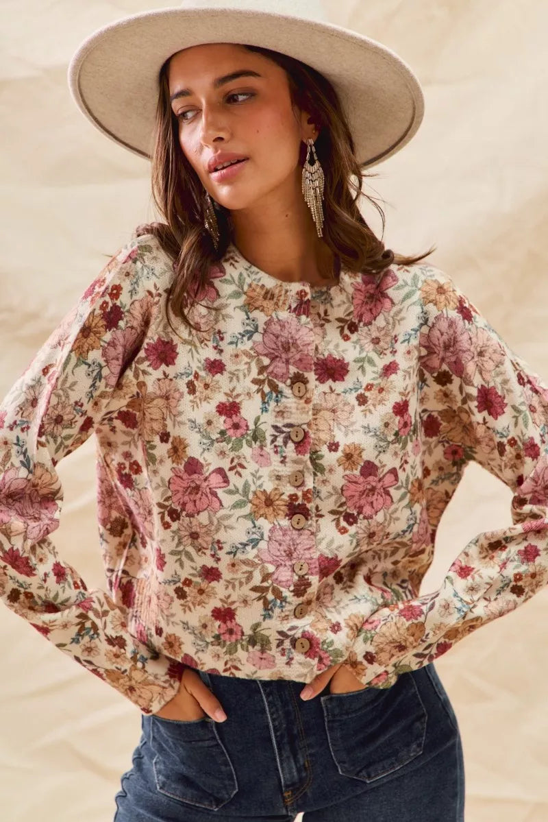 Floral Print Button Front Sweater Cardigan Secondary image