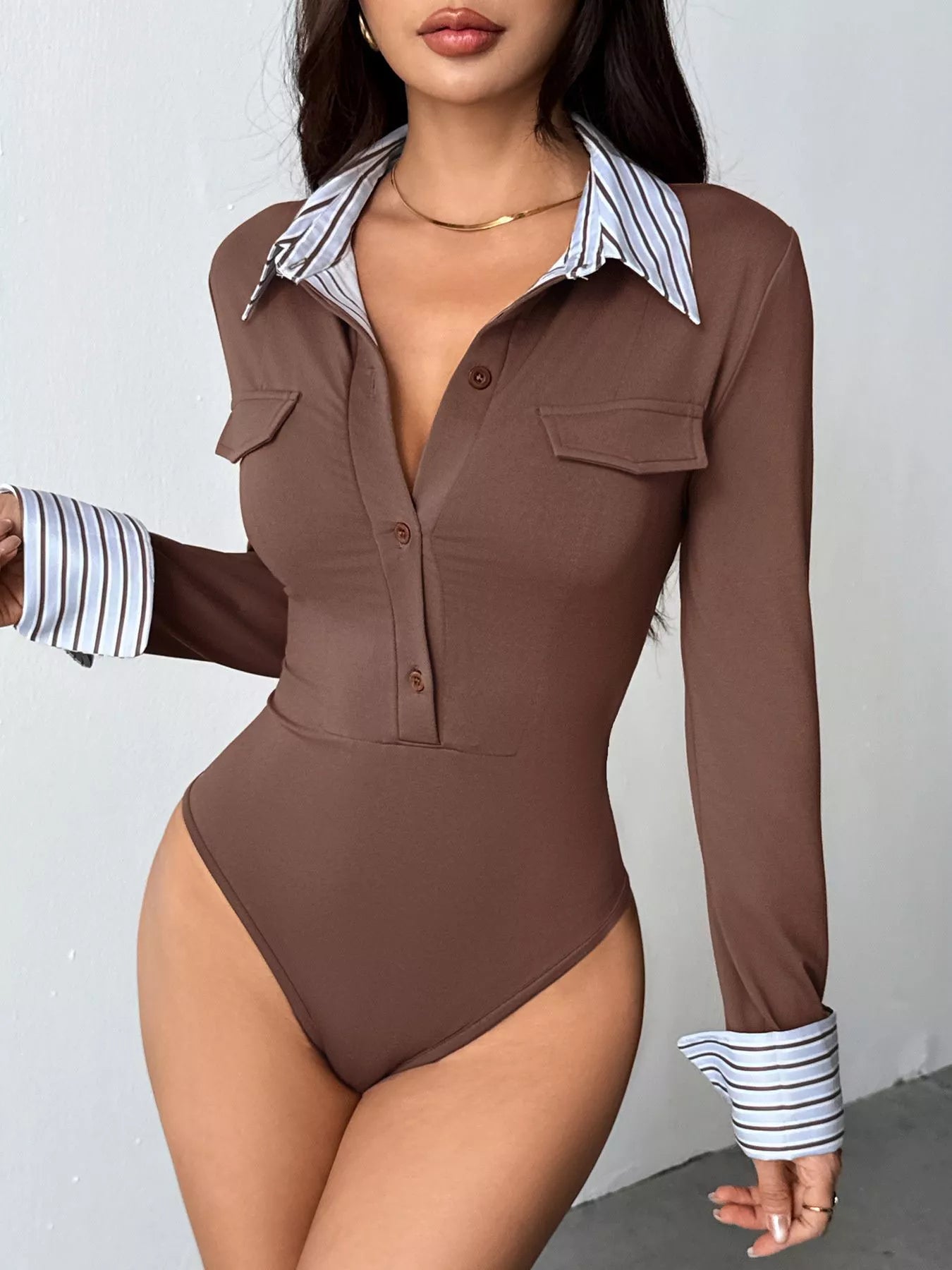 Long Sleeve Button-Front Bodysuit Secondary image