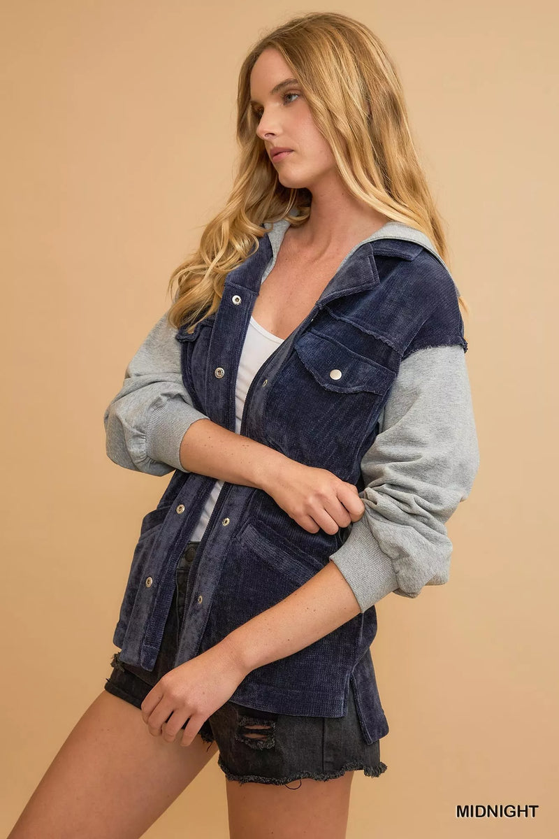 Contrast Hooded Chenille Jacket with Double Pockets Secondary image