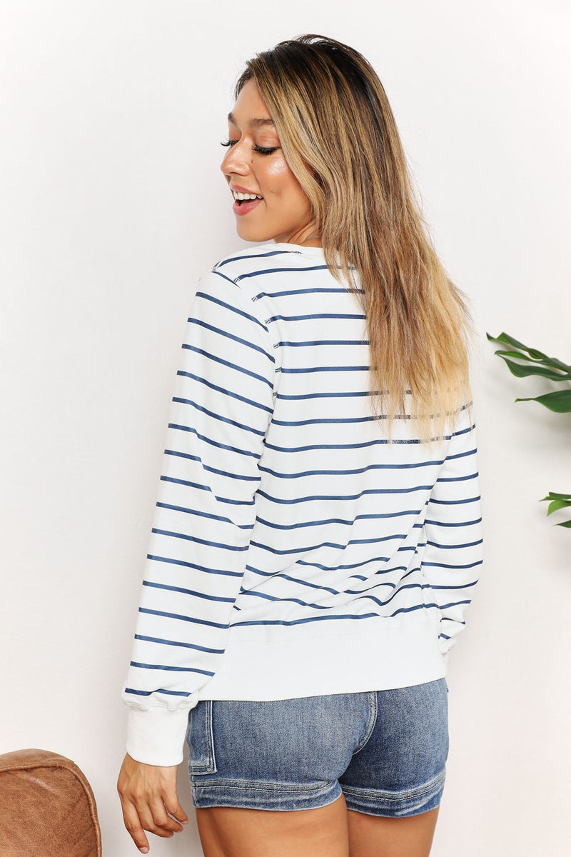 Striped Long Sleeve Round Neck Top Double Take Secondary image