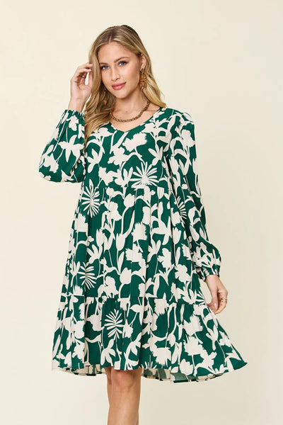 Double Take Printed Ruffle Hem Dress