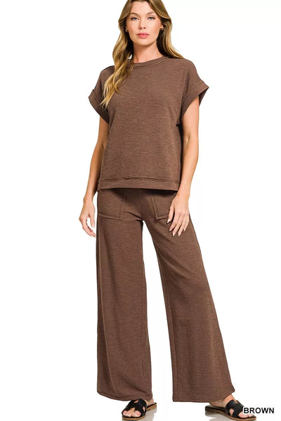 Zenana Cotton Slub Tee & Pants Set