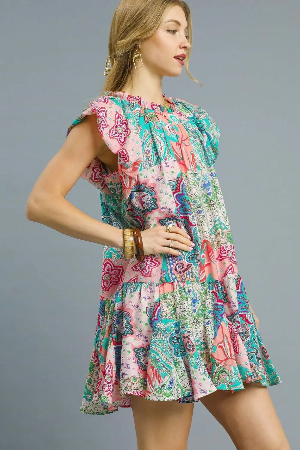 Umgee Printed Ruffle Cap Sleeve Mini Dress Secondary image