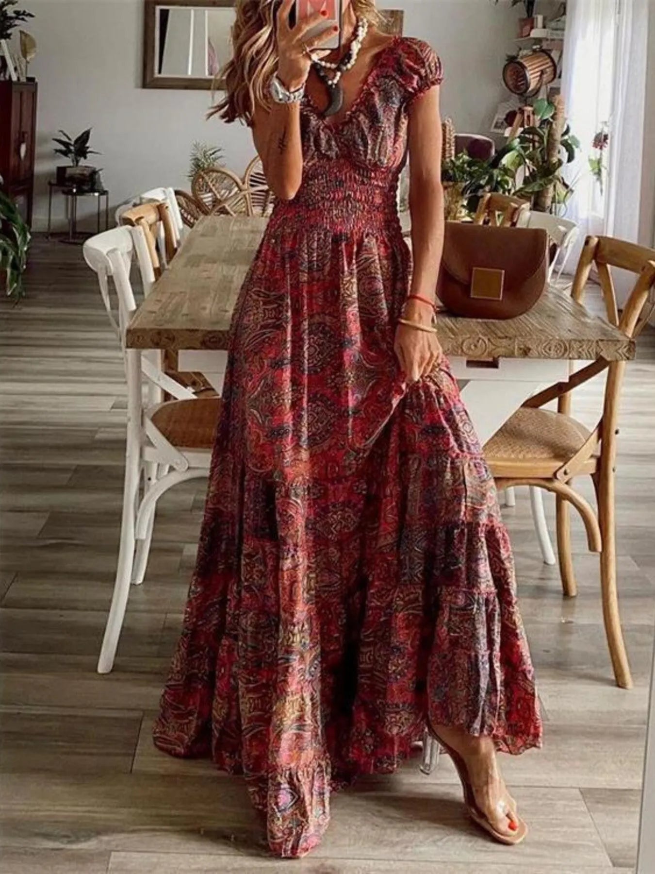 Plus Size Paisley Print Cap Sleeve Maxi Dress Secondary image