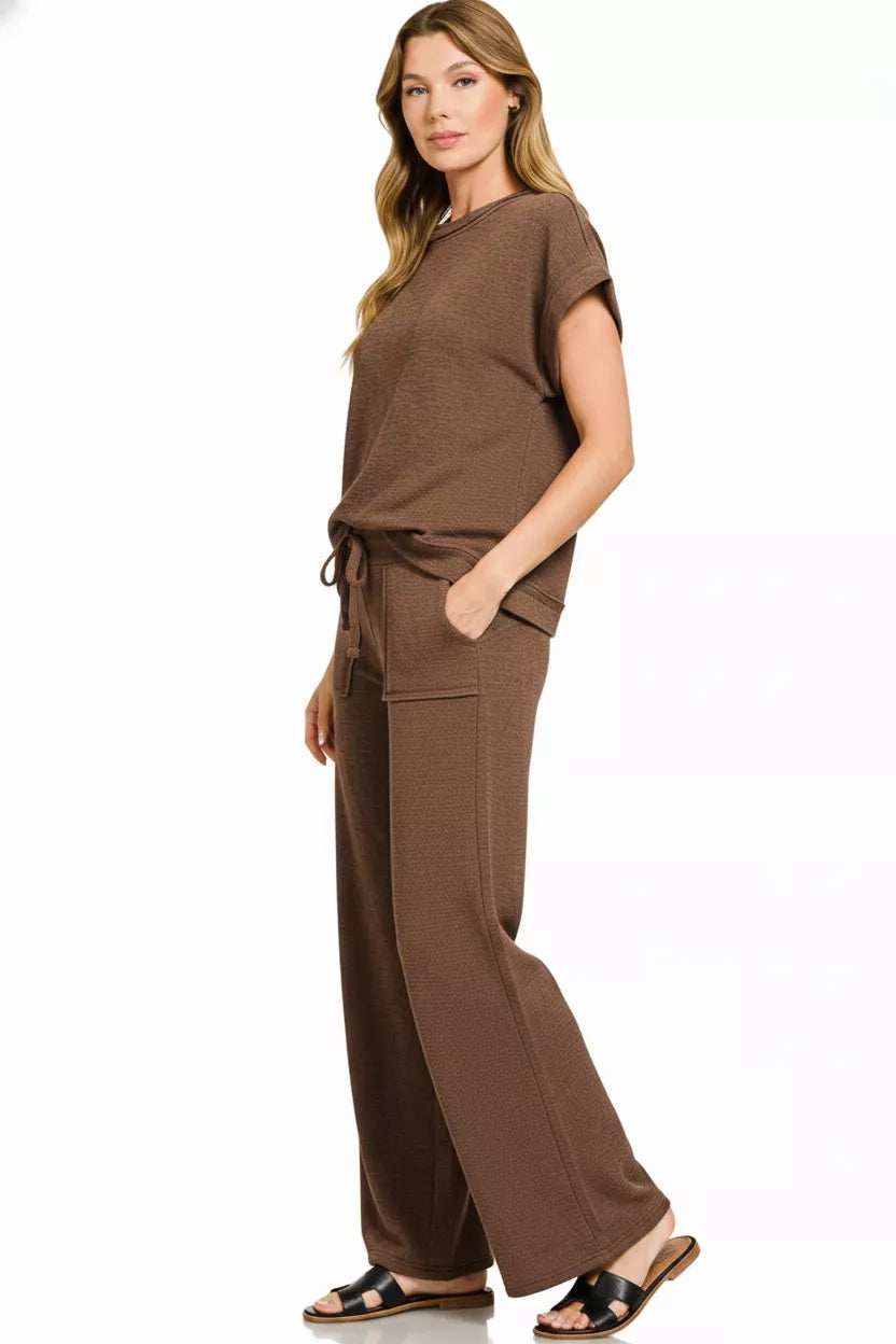Zenana Cotton Slub Tee & Pants Set Secondary image