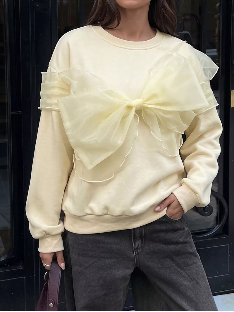 Bow Detail Round Neck Long Sleeve Sweatshirt Secondary image