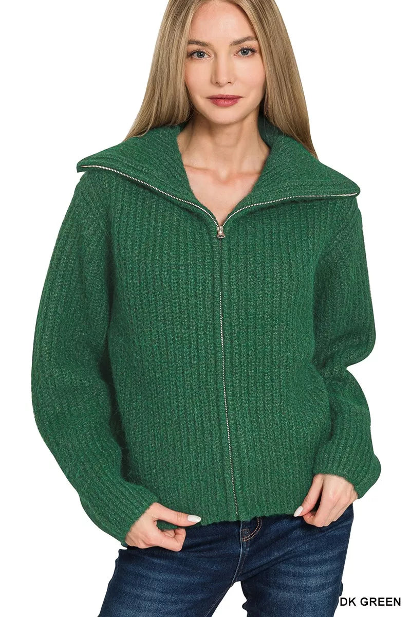 High Neck Full Zip Sweater Cardigan Main image