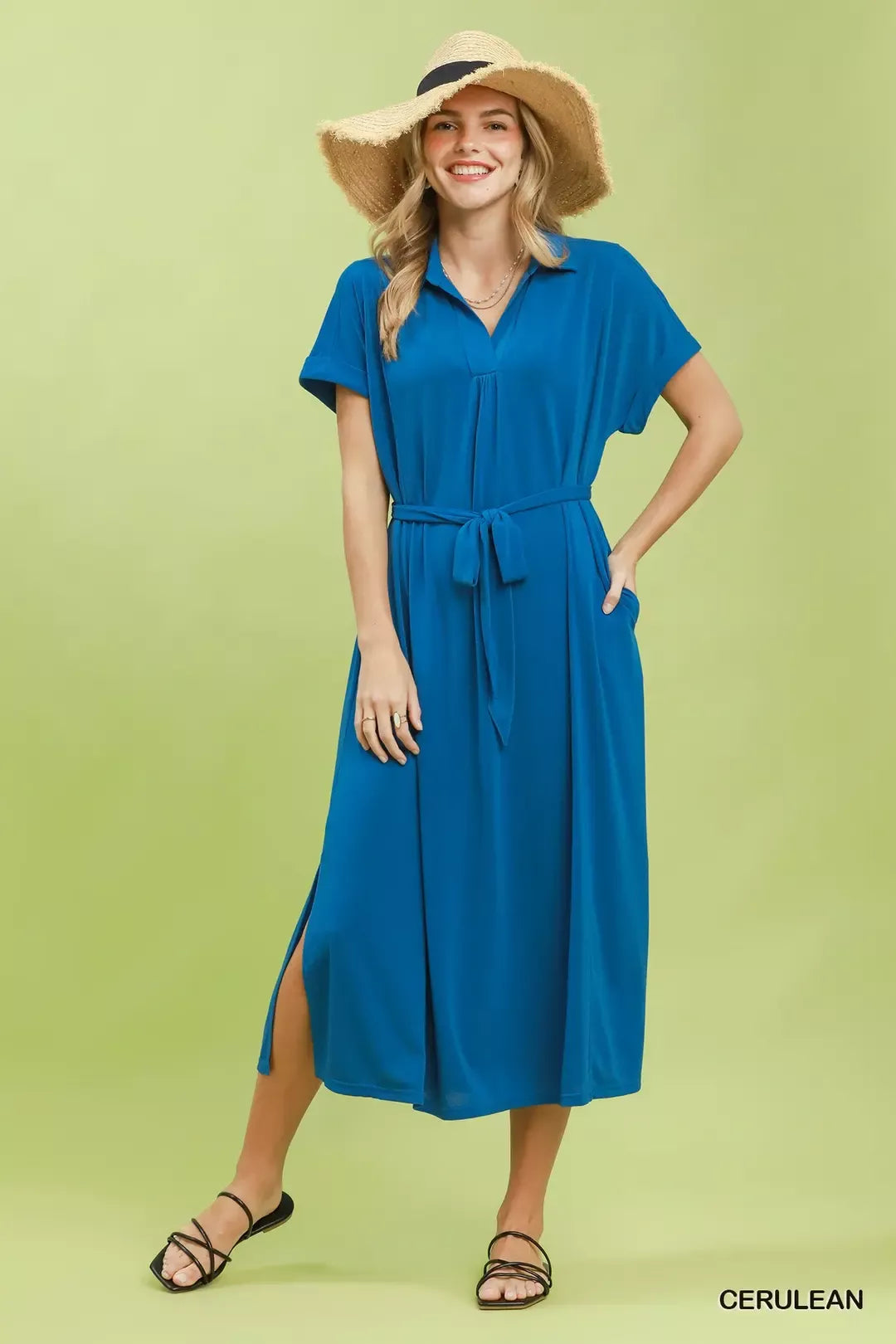 Umgee Collared Belted Midi Dress Secondary image