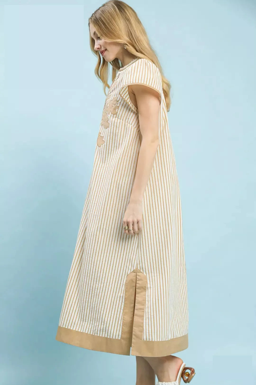Umgee Stripe Midi Dress with Lace Trim Secondary image